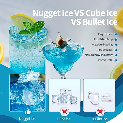 Nugget Countertop Ice Maker with Soft Chewable Ice, 34Lbs/24H, Pebble Portable Ice Machine with Ice Scoop, Self-Cleaning, One-Click Operation, for Kitchen,Office Stainless Steel Silver