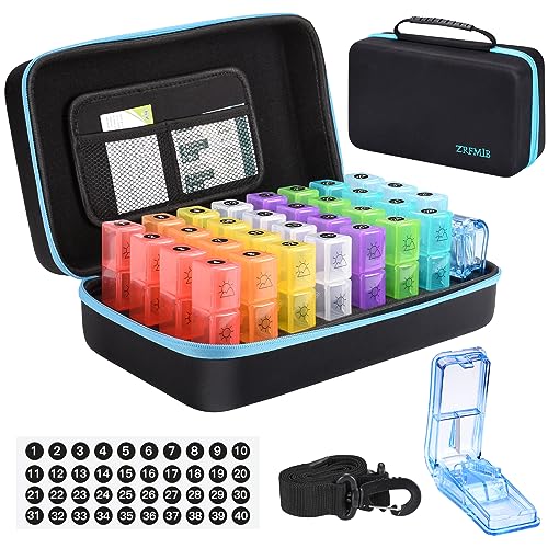 ZRFMIB Monthly Pill Organizer 3 Times a Day, 30 Day Travel Pill Box Organizer with 31 Daily Compartments and 1 Pill Cutter, Month Pill Box Organizer for Fish Oil, Vitamins, Supplements and Medications