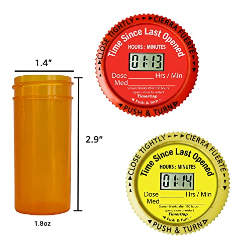 TimerCap Automatically Displays Time Since Last Opened - Built-in Stopwatch Smart Pill Bottle Cap Medication Reminder Case (Qty 2-1.8 oz Amber Bottles) CRC