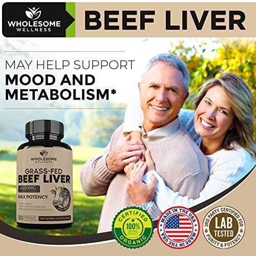 Grass Fed Desiccated Beef Liver Capsules (180 Pills, 750mg Each) - Natural Iron, Vitamin A, B12 for Energy - Humanely Pasture Raised Undefatted in New Zealand Without Hormones or Chemicals