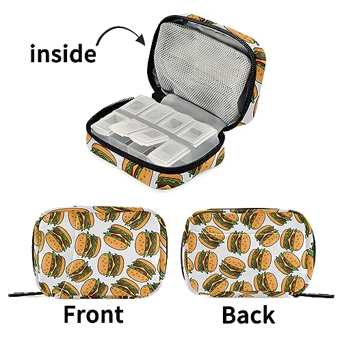 Fast Food Cheeseburgers Travel Pill Organizer Case 7 Day Pill Box Holder Large Daily Medicine Organizer for Vitamins Medication Fish Oil Supplements