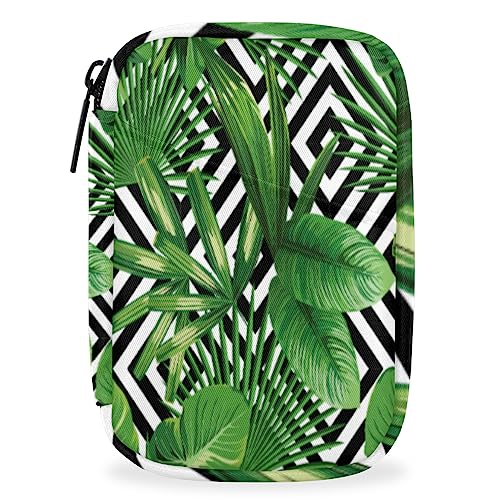 Hawaiian Jungle Plants Pill Box 7 Day Travel Pill Organizer for Child Adult Elder Pill Case with Zipper Summer Tropical Leaf Portable Weekly Case Compact Size for Vitamin Supplement Holder