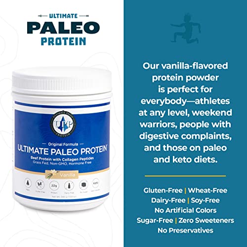 Ultimate Paleo Protein Powder | Premium Grass Fed Beef Protein with Collagen Peptides | Paleo Friendly, Gluten Free, Keto Friendly, No Artificial Sweeteners or Preservatives - Vanilla, 30 Servings