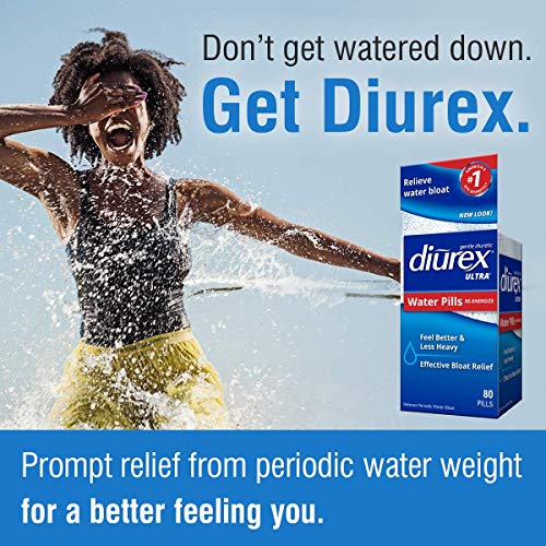 Diurex Ultra Re-Energizing Water Pills - Relieve Water Bloat - Feel Better & Less Heavy - 80 Count