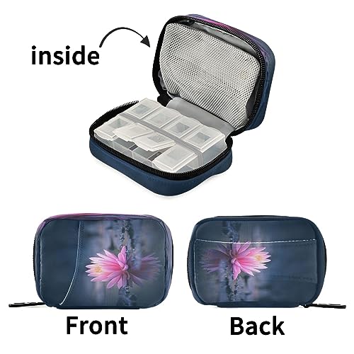 Haskirky Portable Travel Pill Cases Bag,Vitamin and Supplement Holder with Zippered Removable Organizer,4.6 * 3.14 * 1.88In Perfect for Your Sports, Camping, Hotels Pink Lotus Flower