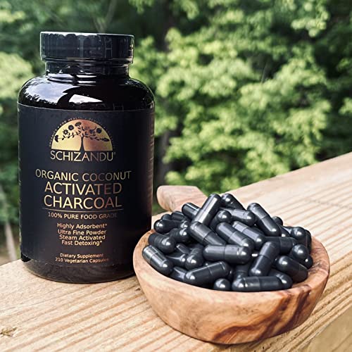 Schizandu Organics Activated Coconut Charcoal Capsules, 100% Pure Detox, Non GMO | 210 Pills | Use for Detoxification, Teeth Whitening, Digestive Health, Prevention