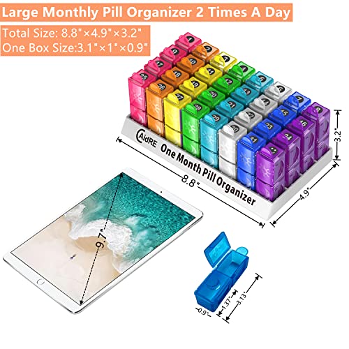 Monthly Pill Organizer, CAidRE 30 Day Pill Organizer 2 Times a Day, One Month Pill Box Organizer 2 Times a Day, 31 Day Pill Organizer AM PM, Weekly Pill Holder for Fish Oil, Vitamins, Supplements