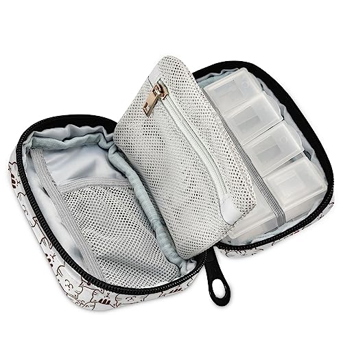 Naanle Cartoon Cat Pill Box 7 Day Pill Case Bag Travel Pill Organizer Bag with Zipper Portable Weekly Case Compact Size for Vitamins Pills