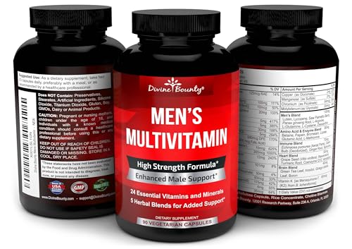 Mens Multivitamin – Daily Multivitamin for Men with Vitamin A C D E K B Complex, Calcium, Magnesium, Selenium, Zinc Plus Heart, Brain, Immune, and Men's Multivitamins – 90 Vegetarian Capsules