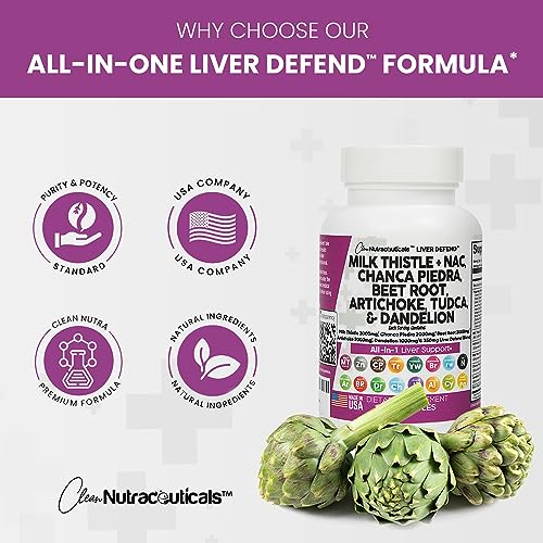 Milk Thistle 3000mg NAC Chanca Piedra 2000mg Beet Root 2000mg Artichoke 2000mg Dandelion Root 1000mg - Liver Cleanse Detox & Repair Supplement Plus TUDCA Choline and Ginger - Made in USA 60 Caps