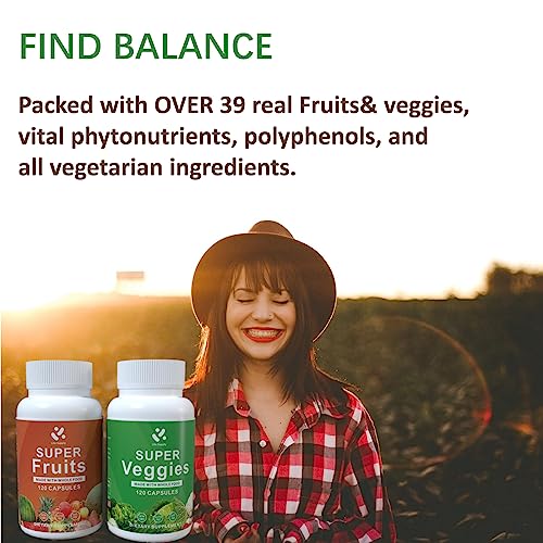 Lite Supply Fruits and Veggies Supplement 240 Caps - 120 Fruit and 120 Veggie Capsules - Whole Food & Natural Superfood Filled with Vitamins & Minerals for Women, Men & Kids Supports Energy Levels