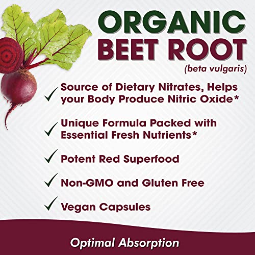 Beet Root Capsules 1500mg - Organic Beet Root Powder + Vitamin C Zinc, Elderberry, Pomegranate, Grape Seed Extract - Nitric Oxide Supplement, Supports for Healthy Circulation* -Vegan - 3 Months Supply