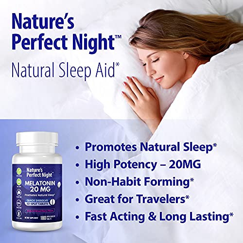 Nature's Perfect Night | Melatonin 20mg | 180 Quick Dissolve Tablets, 2-Pack | Natural Mixed Berry Flavor |High Potency | Sugar Free | Vegan | Gluten Free