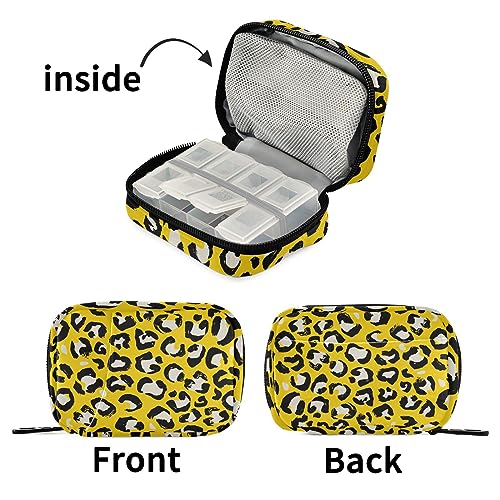 Leopard Travel Pill Organizer Case 7 Day Pill Box Holder Large Daily Medicine Organizer for Fish Oils Vitamin Travel Business Gifts