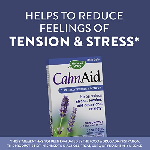 Nature's Way CalmAid Softgels with Silexan Lavender Oil, Helps Reduce Tension and Stress*, Non Drowsy, 30 Softgels