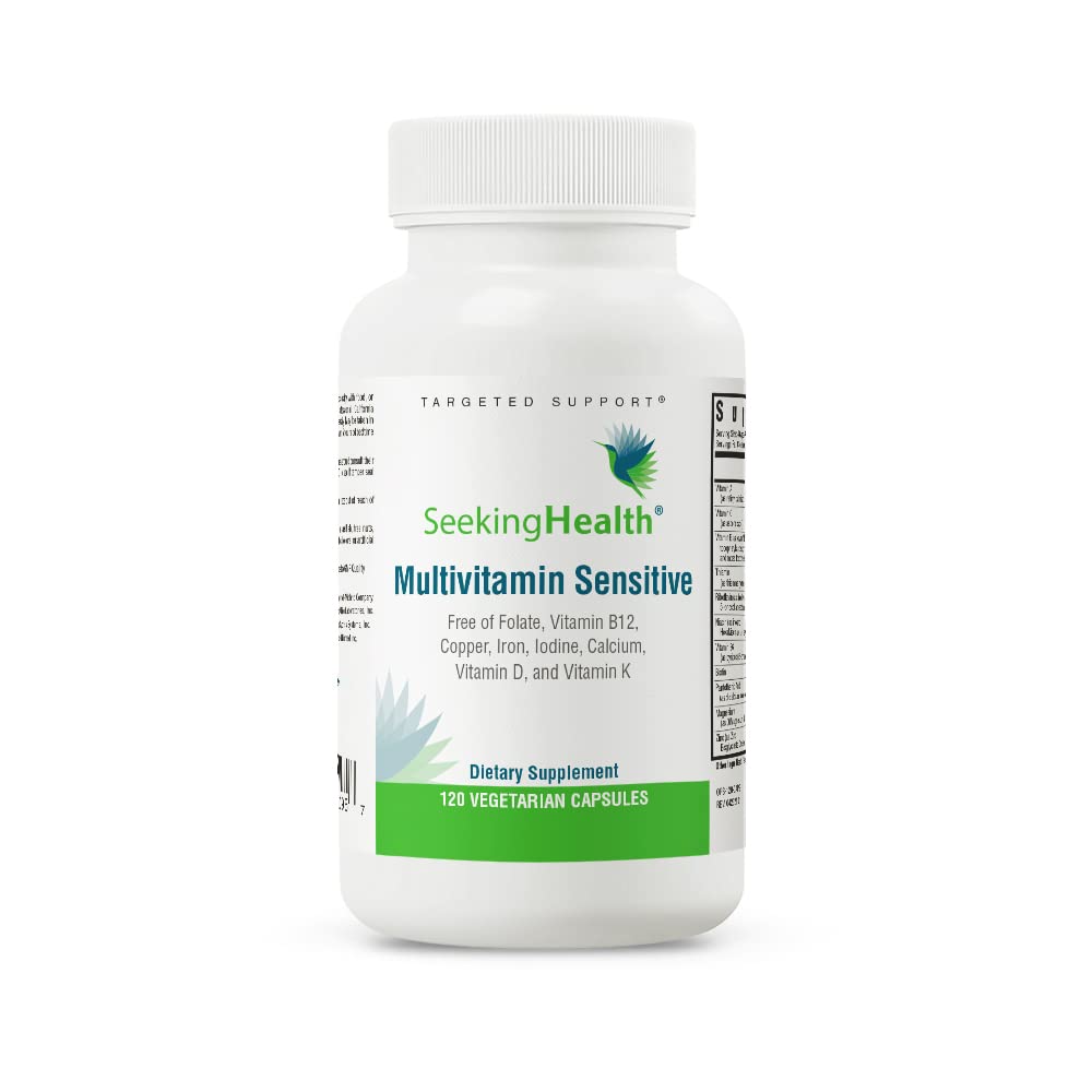 Seeking Health Multivitamin Sensitive, Daily Vitamin Without Folate, B12, Copper, Iron, Iodine, Vitamins D and K, and Calcium, Antioxidant Support, Vegetarian and Vegan (120 Capsules)*