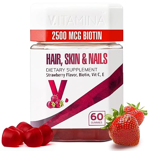 V ITAMINA Hair Skin and Nails Gummies - Nail Growth Treatment, Hair Vitamins for Hair Loss for Women with Biotin, Vitamin C&E - 60 Count, 1 Month Supply