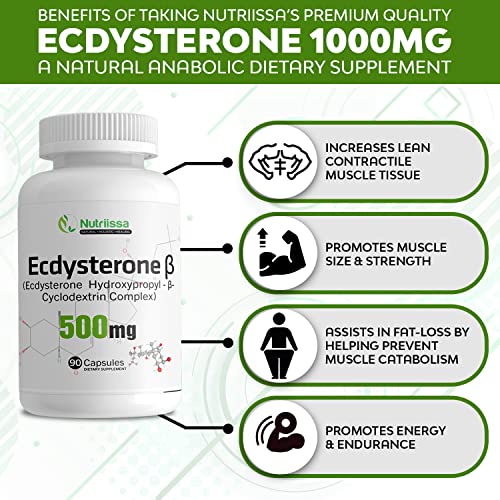 Nutriissa Ecdysterone - Natural Anabolic Dietary Supplement – Clinically Tested Muscle Accelerator Blend w/ 1000mg of Ecdysterone - Promotes Strength, Endurance + Muscle Growth - 90 Veg Caps