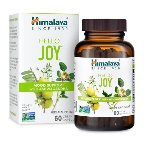 Himalaya Hello Joy Herbal Supplement, with Ashwagandha , Amla, Bacopa, Holy Basil/Tulsi, Positive Outlook, Supports Motivation, Stress Relief, Balanced Cortisol, Non-GMO, Vegan, 60 Capsules