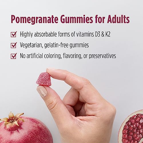 Nordic Naturals Vitamin D3 + K2 Gummies, Pomegranate - 60 Gummies - 1000 IU Vitamin D3 + 45 mcg Vitamin K2 - Great Taste - Bone Health, Promotes Healthy Muscle Function - Non-GMO - 60 Servings