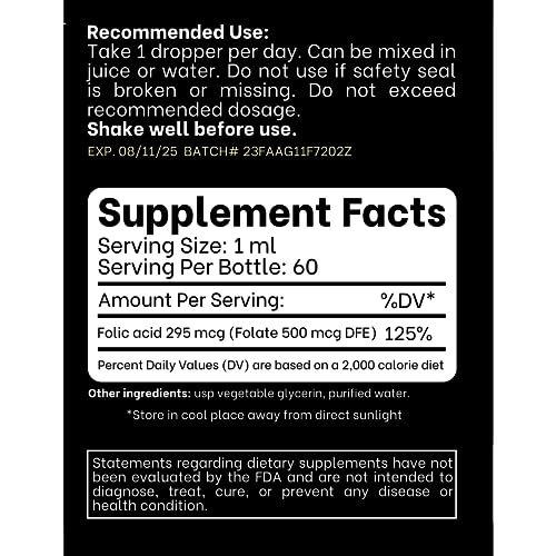 Think Above Folic Acid 295 mcg B9 Vitamin Liquid Supplement (Folate 500 mcg DFE) Easy to Swallow - Fast Absorption 2 fl oz (60 ml)