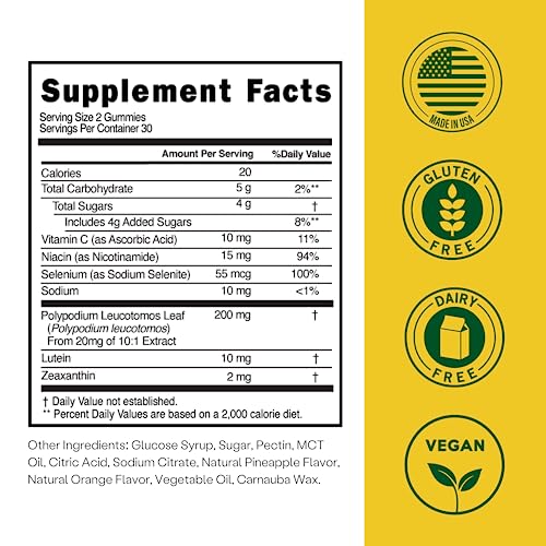 Embody Antioxidant Sun Gummy, Orange Pineapple Flavor, Fern Extract Supplement for Anti-Aging, Dark Spots, Healthy Skin - Promotes Collagen Production, Vitamin C, Selenium (60 Count, Orange Pineapple)