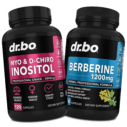 Myo-Inositol & D-Chiro Inositol & Berberine Supplement Capsules - Support Hormone Balance, Fertility, Regulate Menstrual Cycle, Ovarian Health & PCOS - 1200mg Berberine Pills for Healthy Metabolism