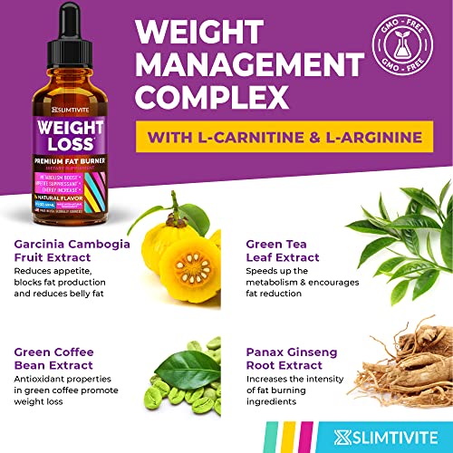 Slimtivite Weight Loss Drops - Diet Drops for Fat Loss - Effective Appetite Suppressant & Metabolism Booster - Safe & Proven Ingredients - Non-GMO Fat Burner - Garcinia Cambogia, 2 Fl Oz