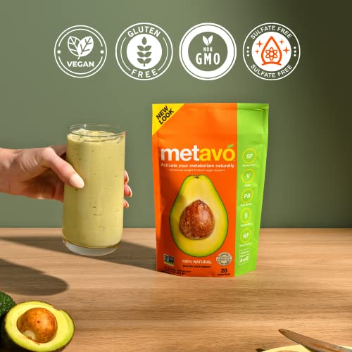 Metavo Metabolism Smoothie Mix - Energy Support Supplement - Curb Sugar Cravings - Made with Avocado Based AvoB & Chromium - Great Tasting Avocado Flavor - 20 Servings - 1 Count