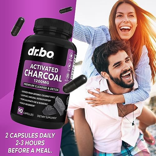 Activated Charcoal Capsules Cleanse Detox - 1200mg Organic Coconut Charcoal Pills for Stomach Gas and Bloating Relief for Men Women Kids - Active Charcoal Capsules Powder Binder Supplements for Gut