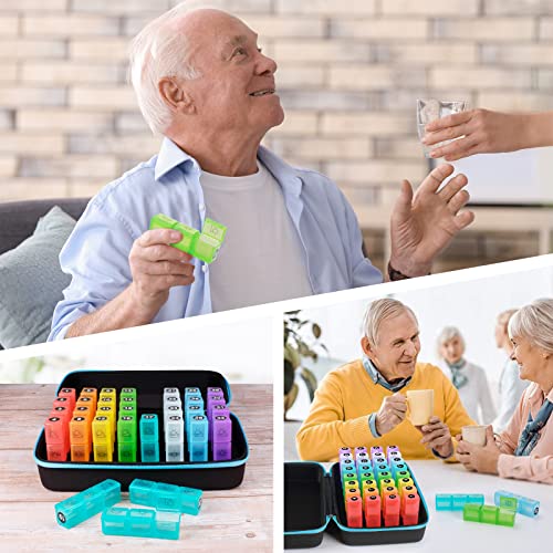 Monthly Pill Organizer 3 Times a Day, 30 Day Pill Box with Portable Large Hardshell Travel Case,One Month Pill Case with 32 Daily Compartments to Hold Vitamins,Supplements and Medication