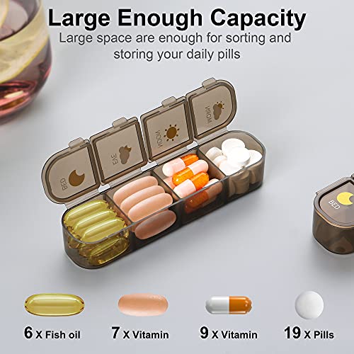 Pill Organizer 4 Times A Day, 7 Day Pill Box 4 Times A Day - Acedada Weekly Medicine Box Organizer with Separate Case, Portable Daily Pill Container Dispenser for Vitamin Fish Oils Supplements, Brown