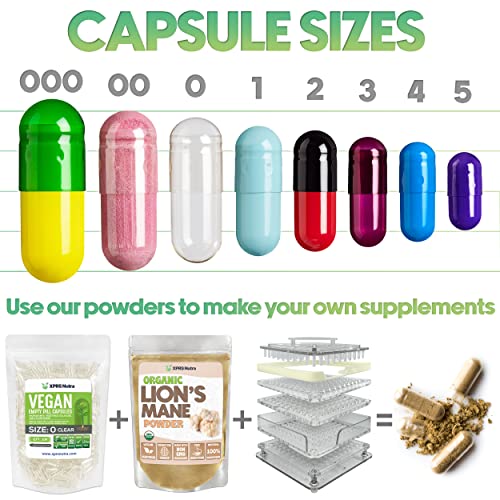 XPRS Nutra Size 00 Empty Capsules - 1000 Count Clear Empty Vegan Capsules - Vegetarian Empty Pill Capsules- DIY Vegetable Capsule Filling- Veggie Pill Capsules Empty Caps Pills