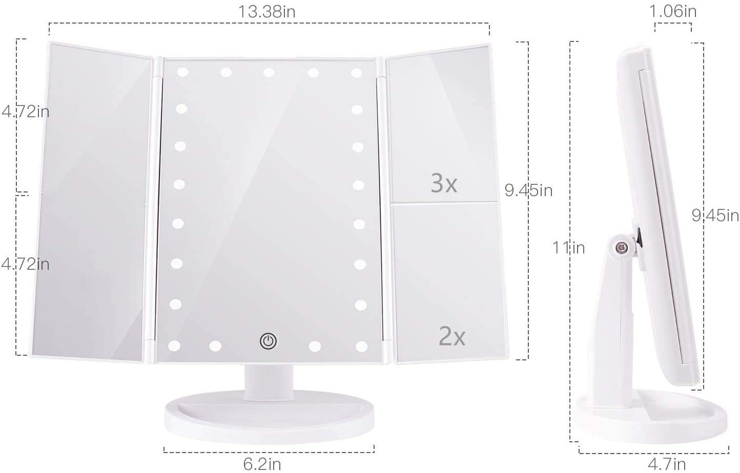 Infitrans 3 Folds Lighted Vanity Makeup Mirror,1X/2X/3X Magnification, 21 LED Light Bright Table Mirror with Touch Screen,180 Adjustable Rotation,Portable Travel Cosmetic Mirror