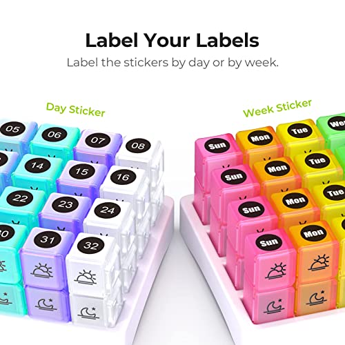 Monthly Pill Organizer 4 Times a Day with 1Pill Cutter&1 Strap&32 Day Sticker&4 Week Sticker&31 Daily Compartments,Pill Organizer Monthly 4 Times a Day Larger Design,Comfortable Handle,BPA-Free.