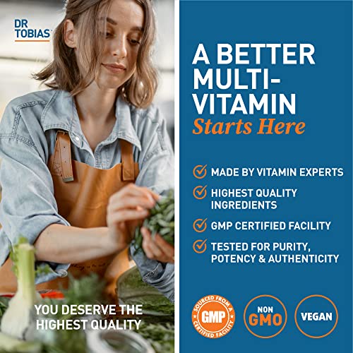 Dr. Tobias Adult Multivitamin for Women & Men, Energy & Immune Support from 42 Fruits & Vegetables Plus Probiotics, Comprehensive Daily Multivitamins for Men & Women, Non-GMO, 90 Tablets, 30 Servings