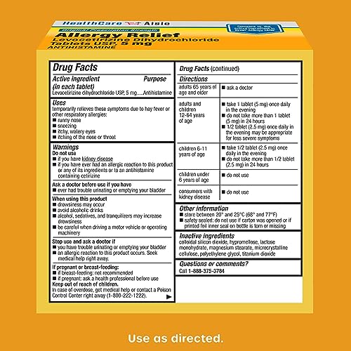 HealthCareAisle Allergy Relief - Levocetirizine Dihydrochloride Tablets USP, 5 mg, 160 Tablets, Original Prescription Strength Allergy Medication, 24-Hour Allergy Relief, 80 Count (Pack of 2)