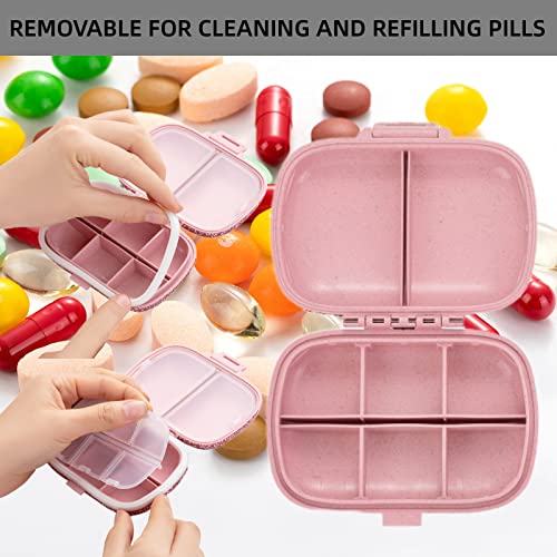 EveryBling Cute Pill Organizer Small Bling Pill Case for Purse Medicine Vitamin Container Holder Daily Pill Box Container for Women Travel Medicine Kit(Pink)