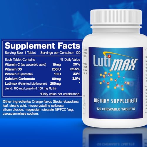 Lutimax Luteolin Complex w/Rutin - Brain Supplement for Mental Health - Bioflavonoids w/Vitamin C, D & E for Joint, Muscle, & Dietary Issues - Antioxidants Supplement w/Immune Support - 120 Tablets