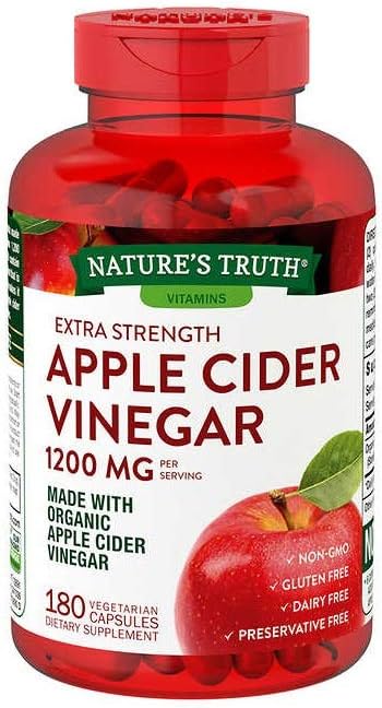 Nature's Truth Organic Apple Cider Vinegar Extra Strength Quick Release 1200 MG Gluten Free, Dairy Free, Non -GMO, No Preservative - 180 Vegetarian Capsules (1 Pack - 180 Capsules)