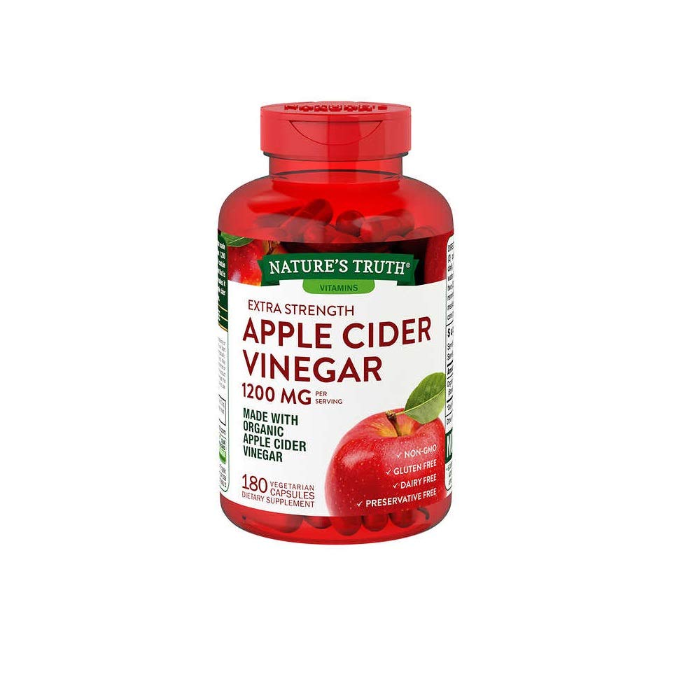 Nature's Truth Organic Apple Cider Vinegar Extra Strength Quick Release 1200 MG Gluten Free, Dairy Free, Non -GMO, No Preservative - 180 Vegetarian Capsules (1 Pack - 180 Capsules)