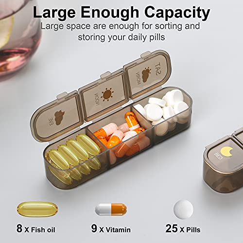 Pill Organizer 3 Times A Day, Pill Box 7 Day - Acedada Weekly Travel Medicine Organizer Box, Large Pill Container Holder Vitamins Case Pill Dispenser, Brown