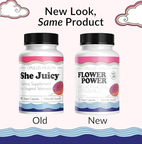 Flower Power ‘She Juicy’ Supplement for Vaginal Health | Slippery Elm Bark | Feminine Care for Women - Made in USA - 60 ct Vegan