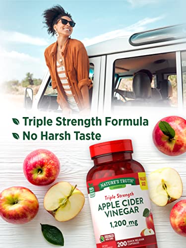 Nature's Truth Apple Cider Vinegar Capsules | 1200mg | 200 Pills | Extra Strength | Value Size | Non-GMO, Gluten Free Supplement