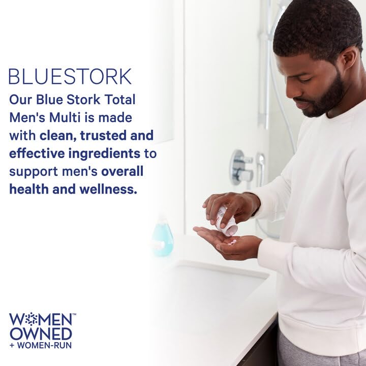 Blue Stork Total Mens Multi, Multivitamin for Men with Organic Health Blend, Vitamin C, D, B12 and Folic Acid to Help Support Energy, Focus and Immune Support - 60 Capsules