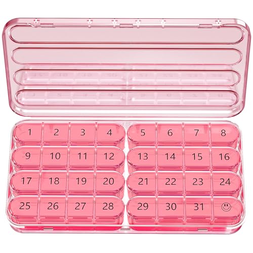 Zoksi Monthly Pill Organizer 1 Time a Day, 30 Day Pill Box Organizer Once a Day, One Month Large Pill Case for Travel, 31 Day Daily Medcine Container for Vitamins, Supplement & Medication (Pink)