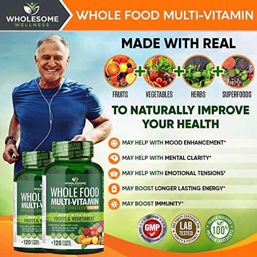 Whole Food Multivitamin for Men - Natural Multi Vitamins, Minerals, Organic Extracts - Vegan Vegetarian - 120 Tablets