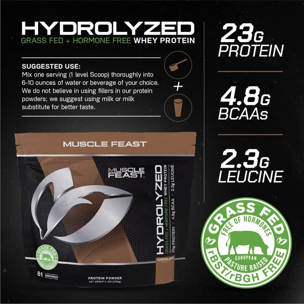 Muscle Feast Grass-Fed Hydrolyzed Whey Protein Powder, All Natural Hormone-Free, Chocolate, 5lb