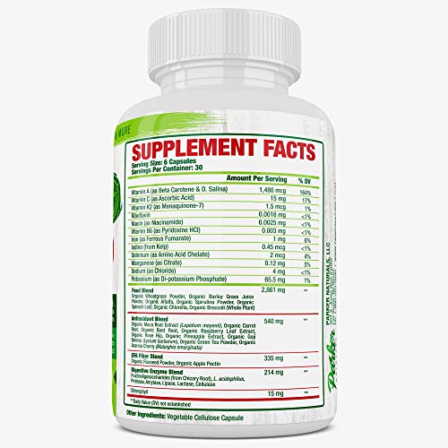 Parker Naturals Berry Green Superfood Capsules 180 ct. with Organic Greens & Fruits, Enzymes, Probiotics, Antioxidants, Vitamins, Minerals - Alkalize & Detox - Non GMO, Vegan & Gluten Free