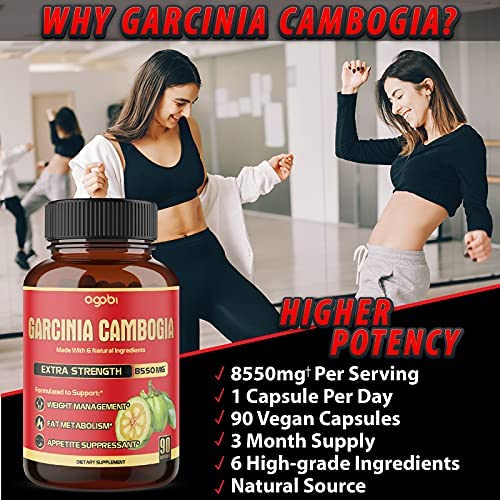 agobi Pure Garcinia Cambogia Capsules 8550mg - 6in1 with Green Tea, Arjuna, Garlic Bulb, Turmeric & Black Pepper - Weight Support Supplement - Appetite Suppressant - 90 Counts